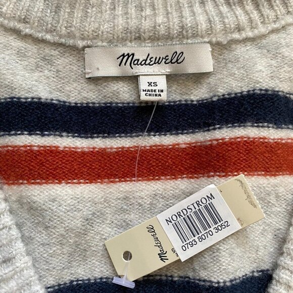 MADEWELL BNWT V-Neck Womens Sweater New Striped - Picture 8 of 11